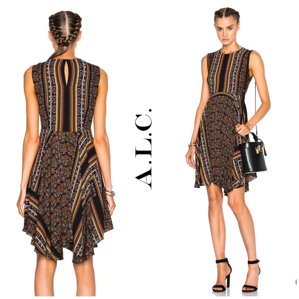 NEW A.L.C. Silk-Crepe Scarf Print Sleeveless Dress Size 2 - Picture 3 of 11